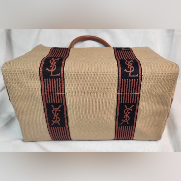 Vintage YSL Yves Saint Laurent Cassandra Logo Bag Canvas Boston Bag - Picture 6 of 13